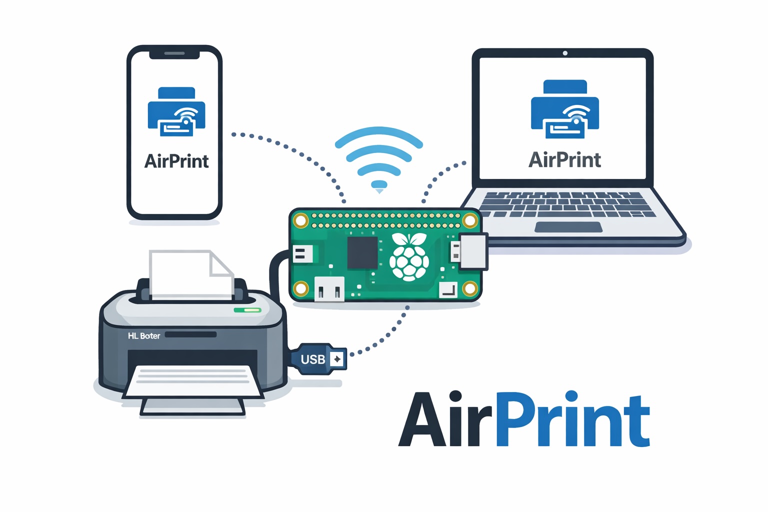 Anleitung: Mit Brother HL-2030 per AirPrint im WLAN drucken (macOS Tahoe & iOS 26) – Raspberry Pi Zero W (Trixie)